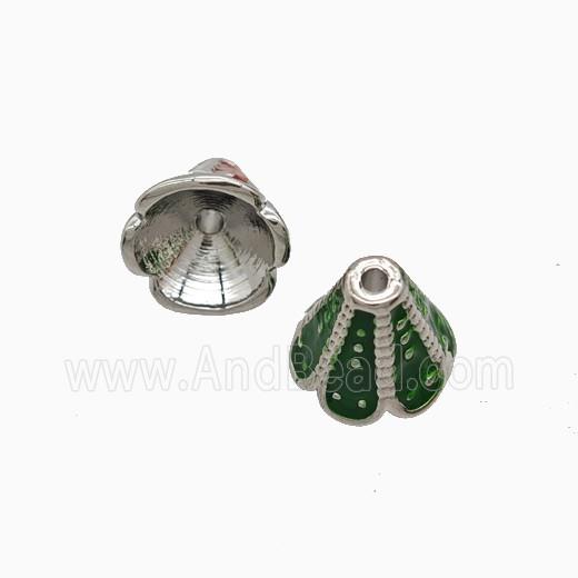 Copper Tassel-Caps Bail Green Enamel Platinum Plated