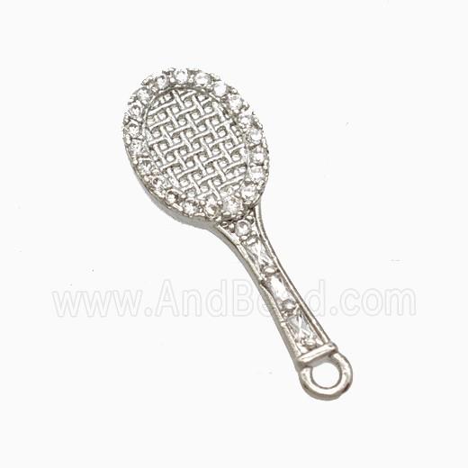 Copper Tennis Racket Pendant Pave Zirconia Sports Platinum Plated
