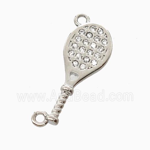 Copper Tennis Racket Pendant Pave Zirconia 2loops Sports Platinum Plated