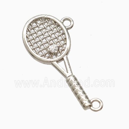 Copper Tennis Racket Pendant Pave Zirconia 2loops Sports Platinum Plated