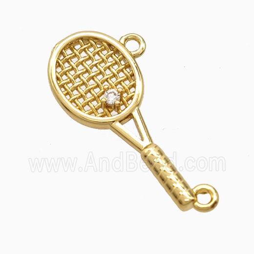 Copper Tennis Racket Pendant Pave Zirconia 2loops Sports Gold Plated