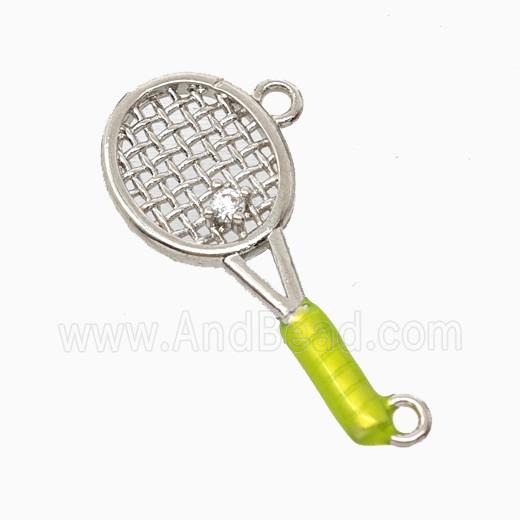 Copper Tennis Racket Pendant Pave Zirconia 2loops Sports Enamel Platinum Plated