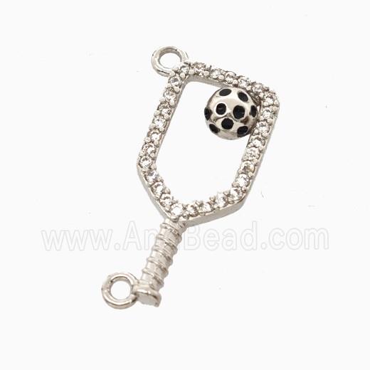 Copper Pickleball Paddle Pendant Pave Zirconia Sports 2loops Platinum Plated