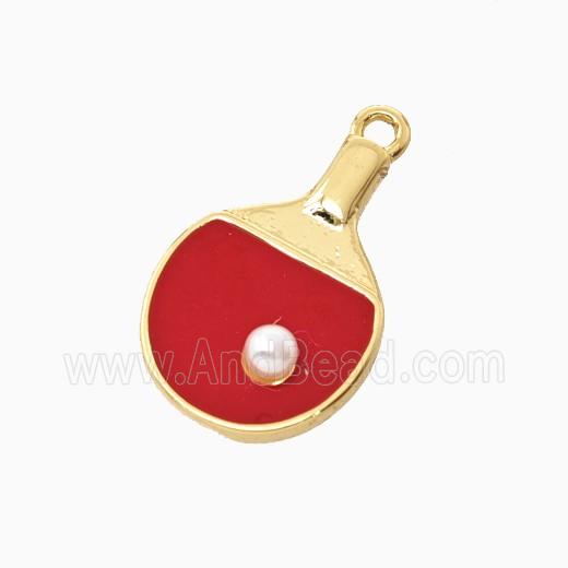 Copper Table Tennis Racket Pendant Pave Resin Red Enamel Gold Plated