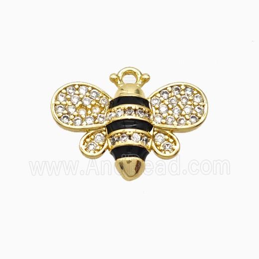 Copper Honeybee Pendant Pave Zirconia Black Enamel Gold Plated