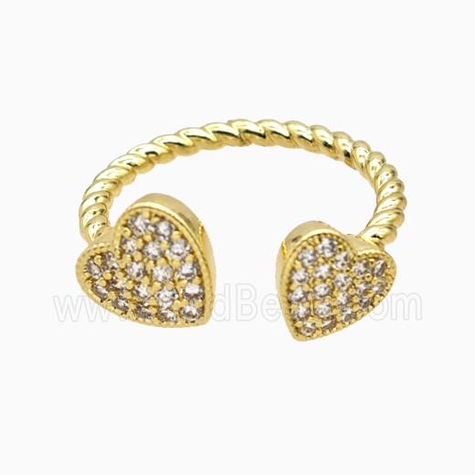 Copper Heart Rings Pave Zirconia Gold Plated