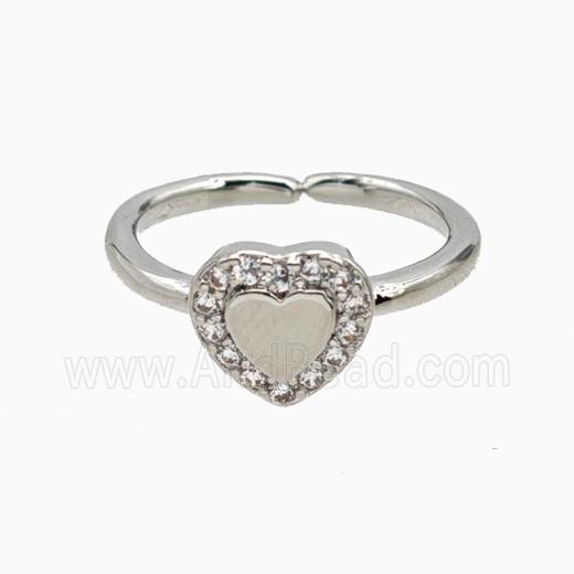 Copper Heart Rings Pave Zirconia Platinum Plated