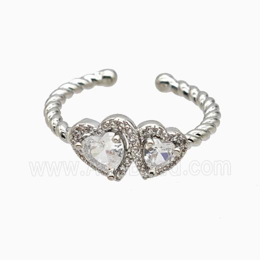 Copper Heart Rings Pave Zirconia Crystal Glass Platinum Plated