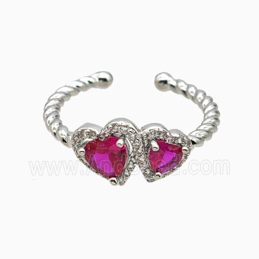 Copper Heart Rings Pave Zirconia Crystal Glass Platinum Plated