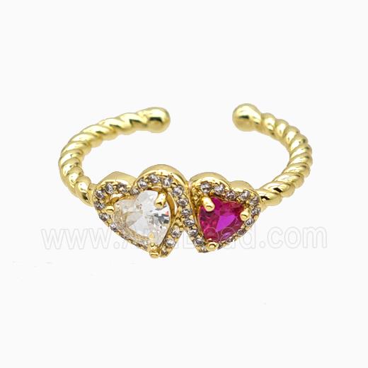 Copper Heart Rings Pave Zirconia Crystal Glass Gold Plated