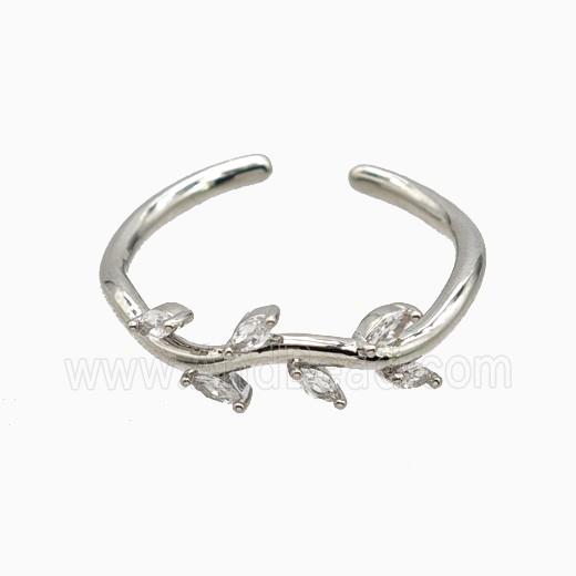 Copper Leaf Rings Pave Zirconia Platinum Plated