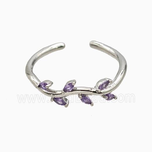 Copper Leaf Rings Pave Zirconia Platinum Plated