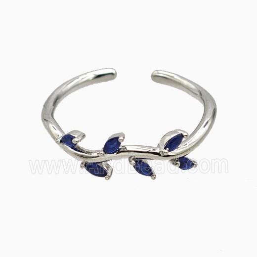 Copper Leaf Rings Pave Zirconia Platinum Plated