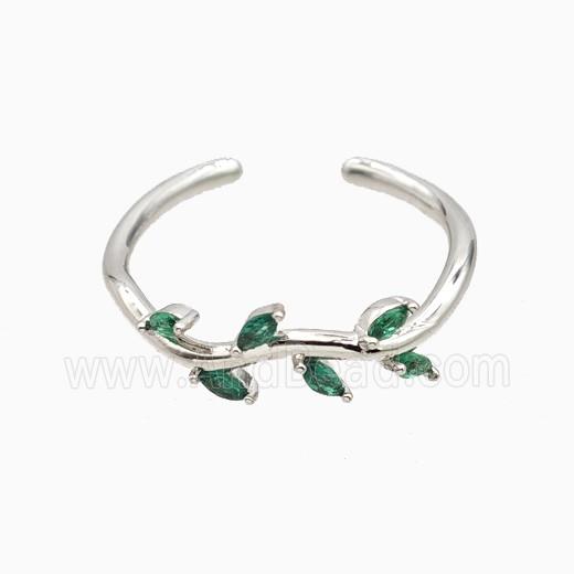 Copper Leaf Rings Pave Zirconia Platinum Plated