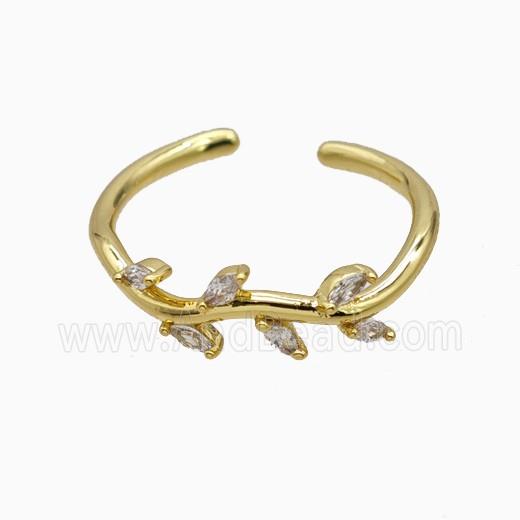 Copper Leaf Rings Pave Zirconia Gold Plated