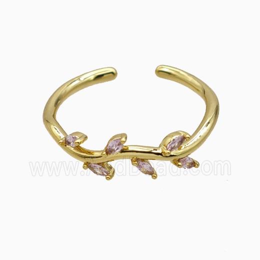 Copper Leaf Rings Pave Zirconia Gold Plated