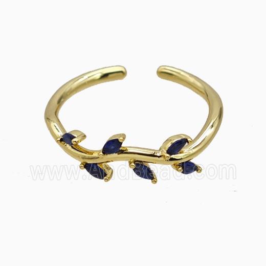 Copper Leaf Rings Pave Zirconia Gold Plated