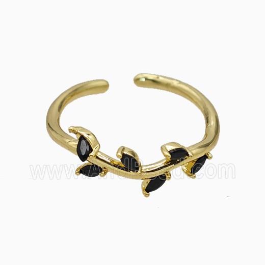 Copper Leaf Rings Pave Zirconia Gold Plated