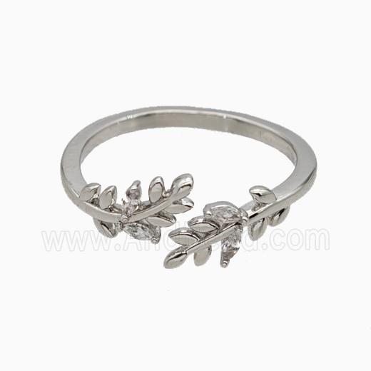 Copper Leaf Rings Pave Zirconia Platinum Plated