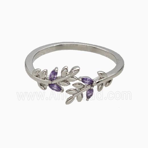 Copper Leaf Rings Pave Zirconia Platinum Plated