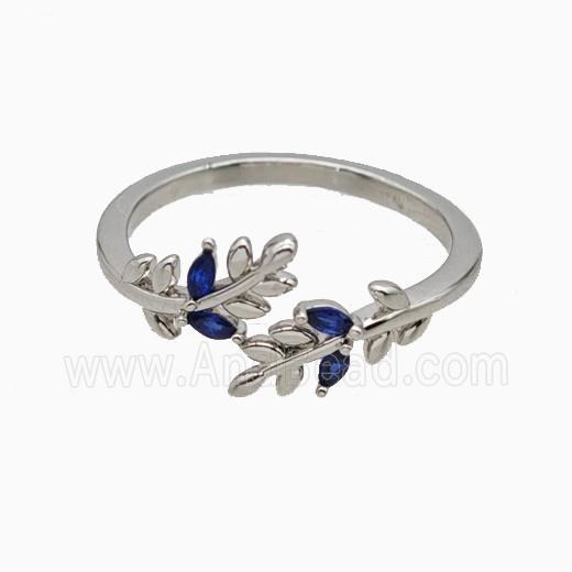 Copper Leaf Rings Pave Zirconia Platinum Plated