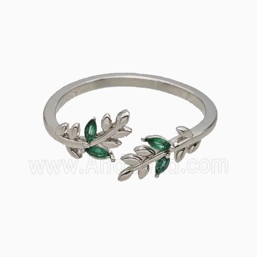 Copper Leaf Rings Pave Zirconia Platinum Plated