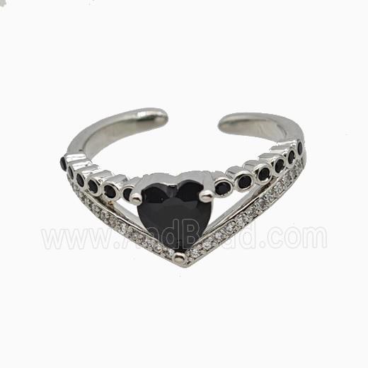 Copper Heart Rings Pave Zirconia Crystal Glass Platinum Plated