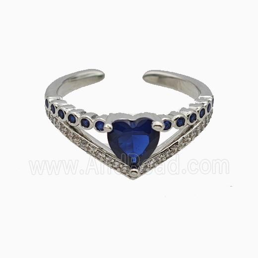 Copper Heart Rings Pave Zirconia Crystal Glass Platinum Plated