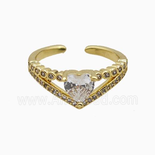 Copper Heart Rings Pave Zirconia Crystal Glass Gold Plated