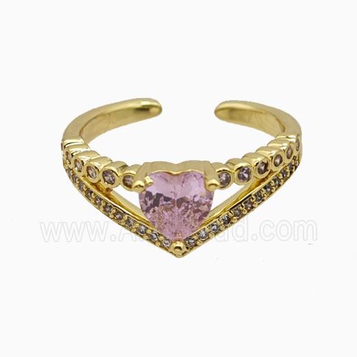 Copper Heart Rings Pave Zirconia Crystal Glass Gold Plated