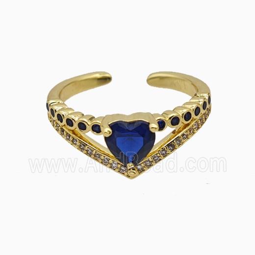 Copper Heart Rings Pave Zirconia Crystal Glass Gold Plated
