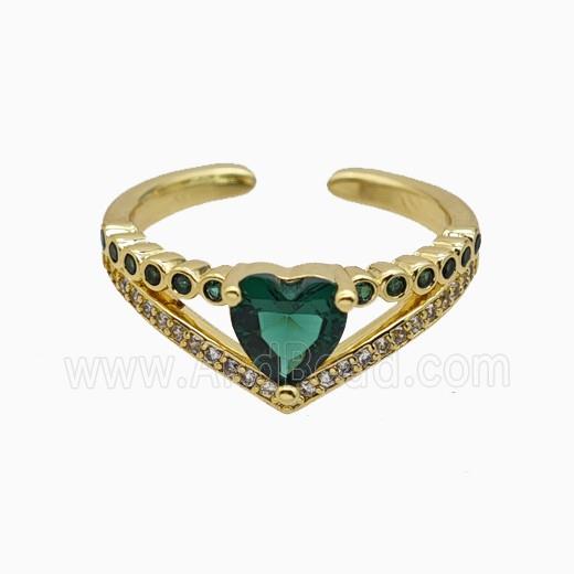 Copper Heart Rings Pave Zirconia Crystal Glass Gold Plated