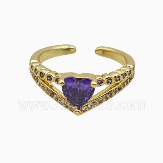 Copper Heart Rings Pave Zirconia Crystal Glass Gold Plated