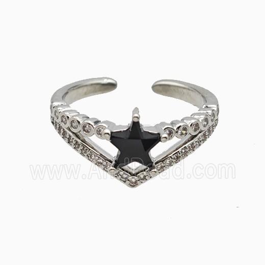 Copper Star Rings Pave Zirconia Crystal Glass Platinum Plated
