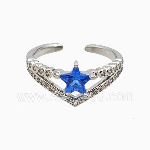 Copper Star Rings Pave Zirconia Crystal Glass Platinum Plated