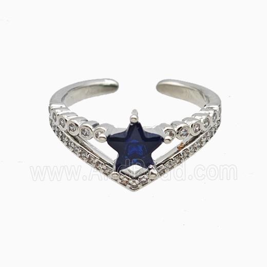Copper Star Rings Pave Zirconia Crystal Glass Platinum Plated