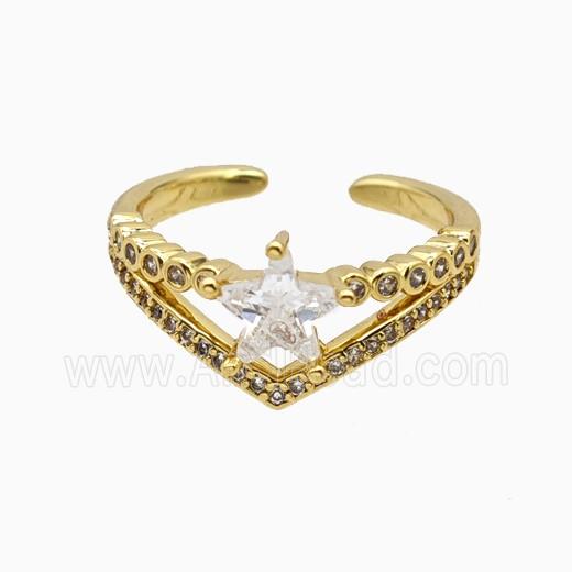 Copper Star Rings Pave Zirconia Crystal Glass Gold Plated