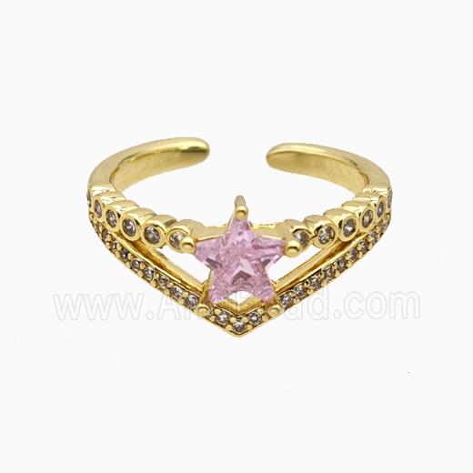 Copper Star Rings Pave Zirconia Crystal Glass Gold Plated