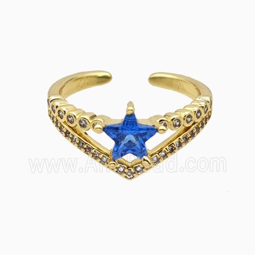 Copper Star Rings Pave Zirconia Crystal Glass Gold Plated