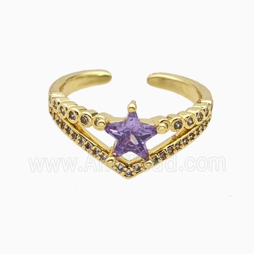 Copper Star Rings Pave Zirconia Crystal Glass Gold Plated