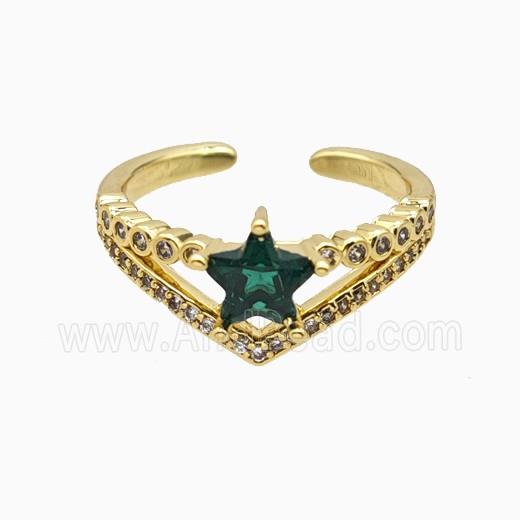 Copper Star Rings Pave Zirconia Crystal Glass Gold Plated