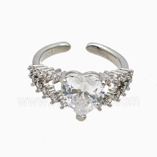 Copper Heart Rings Pave Zirconia Crystal Glass Platinum Plated