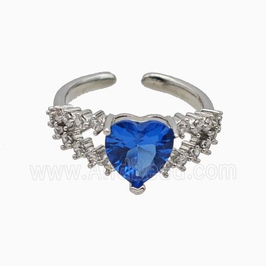 Copper Heart Rings Pave Zirconia Crystal Glass Platinum Plated