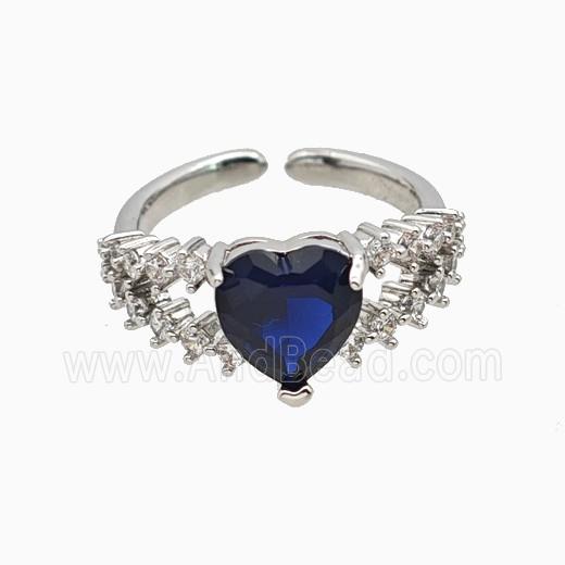 Copper Heart Rings Pave Zirconia Crystal Glass Platinum Plated