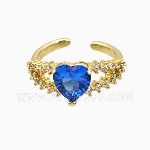 Copper Heart Rings Pave Zirconia Crystal Glass Gold Plated