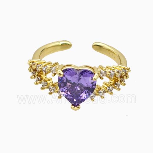 Copper Heart Rings Pave Zirconia Crystal Glass Gold Plated