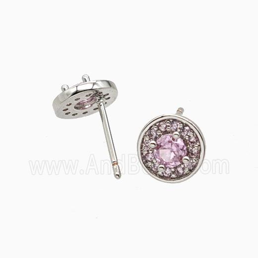 Copper Stud Earrings Pave Zirconia Crystal Glass Platinum Plated