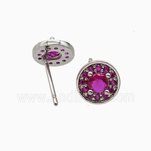 Copper Stud Earrings Pave Zirconia Crystal Glass Platinum Plated
