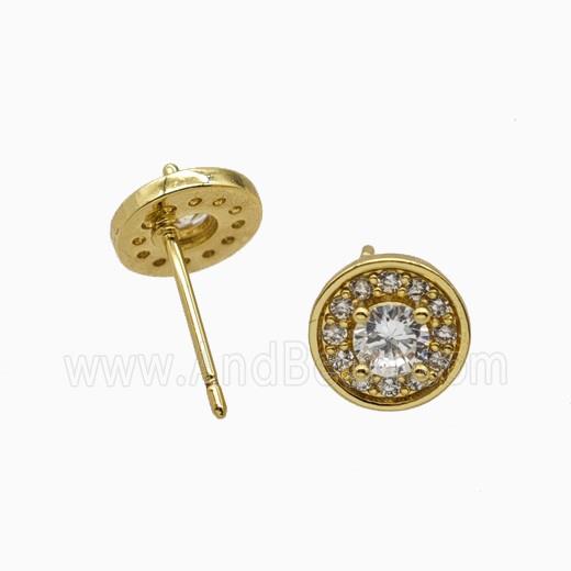 Copper Stud Earrings Pave Zirconia Crystal Glass Gold Plated