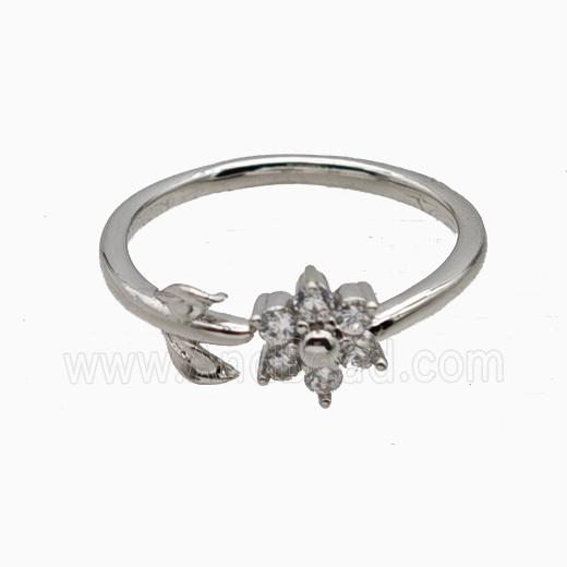 Copper Leaf Flower Rins Pave Zirconia Platinum Plated